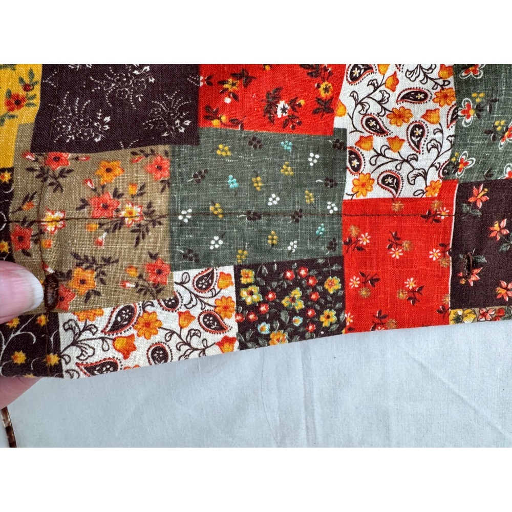 Vintage Patchwork Cotton Shower & Window Curtain Set Floral 70s Calico Pront - Picture 10 of 12